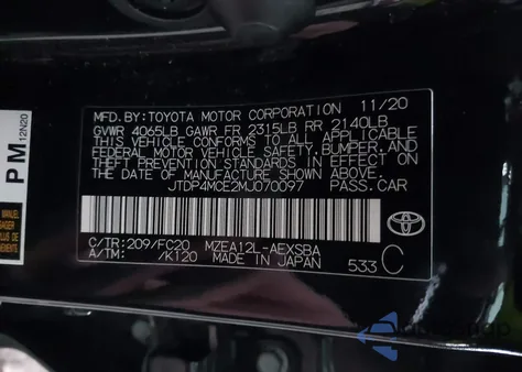 2021 Toyota Corolla Se from USA, damaged, VIN JTDP4MCE2MJ070097